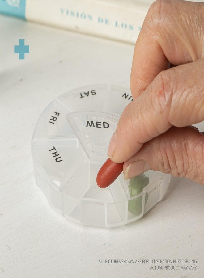 Deke Home - Round Portable Pill Box, Medicine Planner, Small 7 Day Weekly Travel Container, Medication, Vitamin Holder, Pillbox Organizer, Pill Dispenser, Daily Sorter & Reminder, BPA Free - Image 3